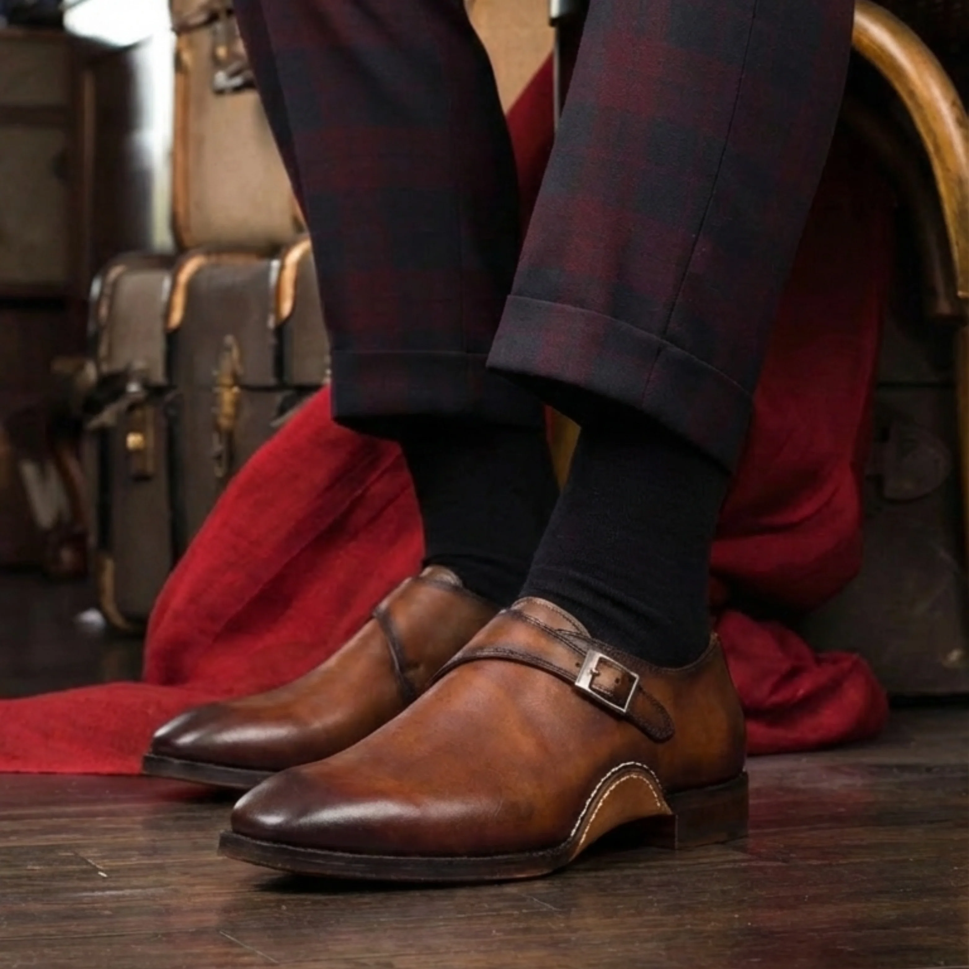 Karwa Brown Single Strap Monk Shoes