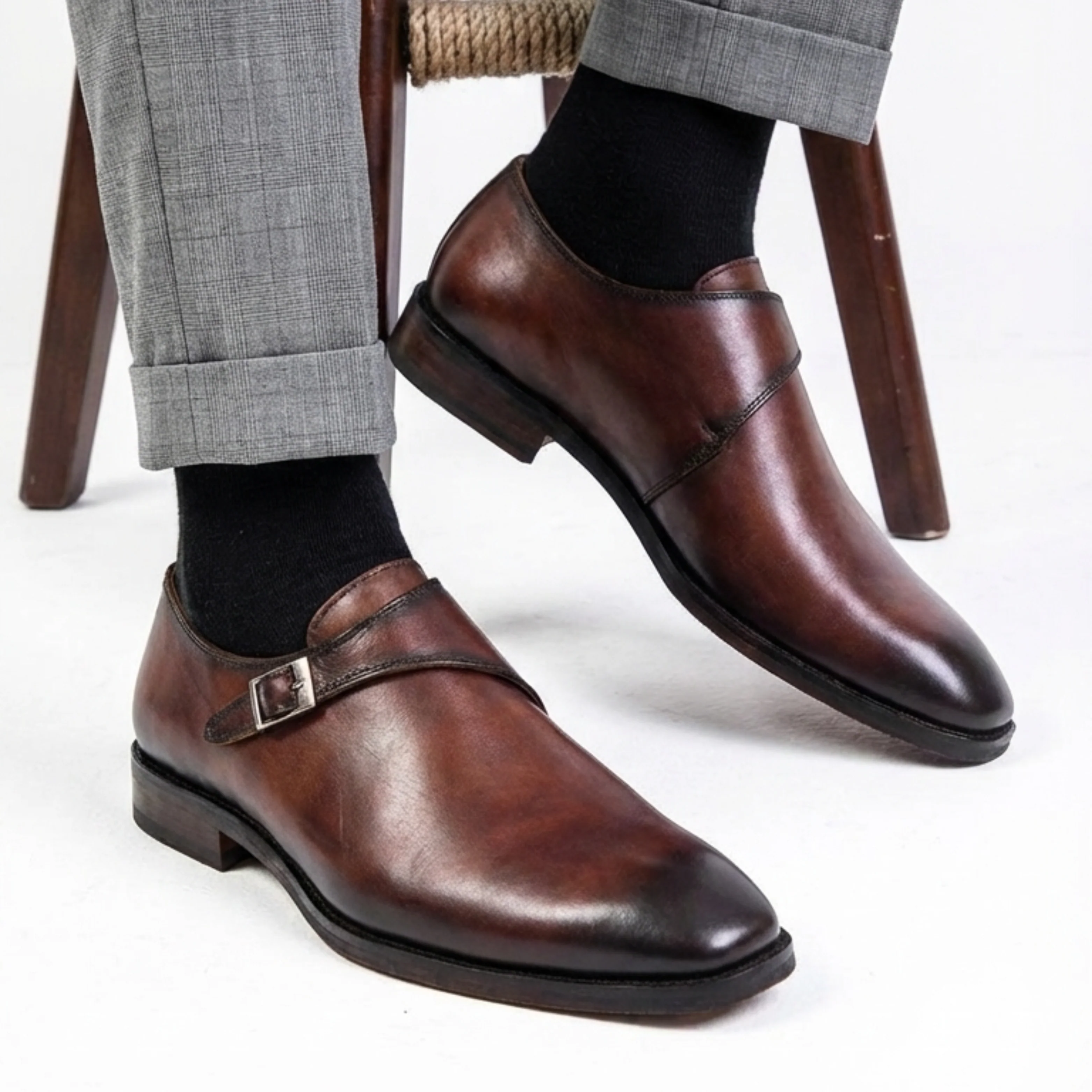 Kello Brown Single Strap Monk Shoes